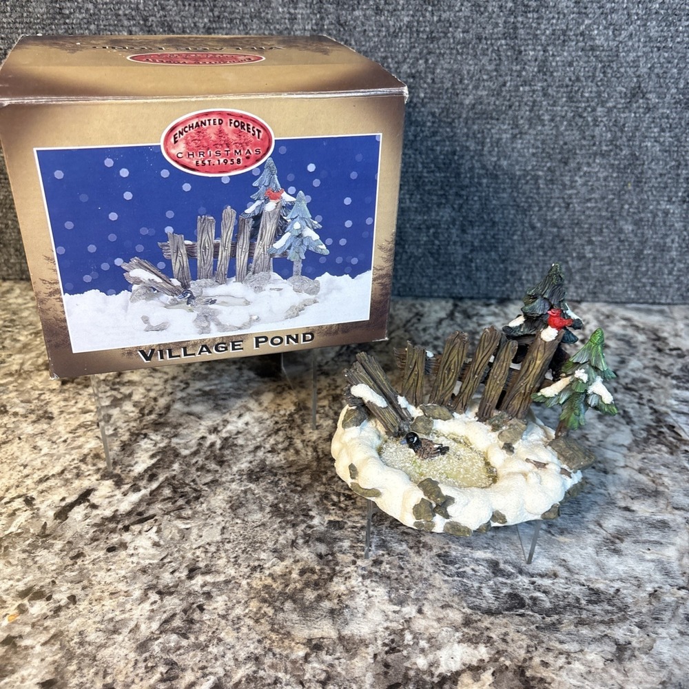 Enchanted Forest Village Pond Duck/Fish/Cardinal Christmas Snow 289-3105